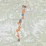 Karte zeigt eine Route von Berchtesgaden nach Lienz mit Markierungen für Sehenswürdigkeiten und Verkehrsmittel.