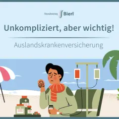 Ein Mann mit Schal und Infusion am Strand. Die Finanzberatung Bierl bietet unkomplizierte Auslandskrankenversicherung.