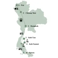 Reiseroute durch Thailand: Bangkok, Chiang Mai, Pai, Koh Samui, Koh Tao und Satun – ein Muss für jeden Thailand-Fan.