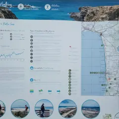Der Fischerpfad Portugal führt entlang der Küste. Die Karte zeigt den Weg von S. Torpes nach Porto Covo.