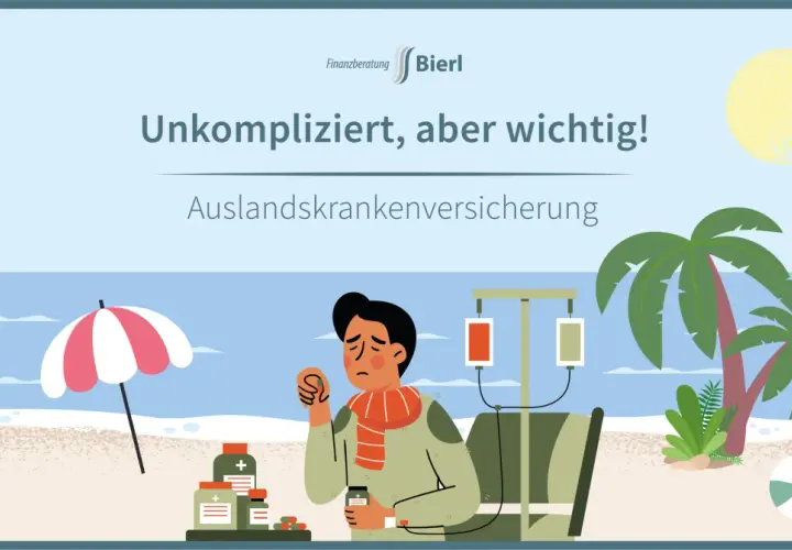 Ein Mann mit Schal und Infusion am Strand. Die Finanzberatung Bierl bietet unkomplizierte Auslandskrankenversicherung.