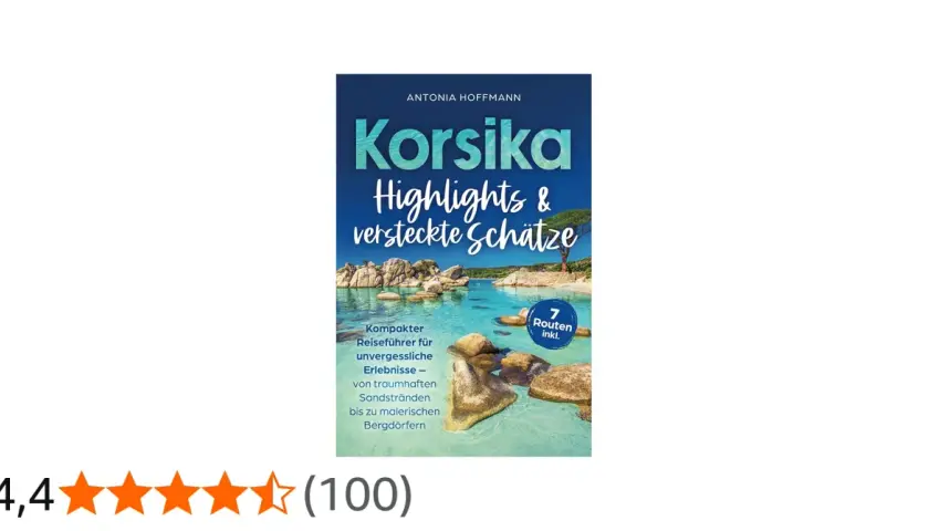 Reiseführer "Korsika Highlights & versteckte Schätze" mit malerischer Küstenlandschaft.
