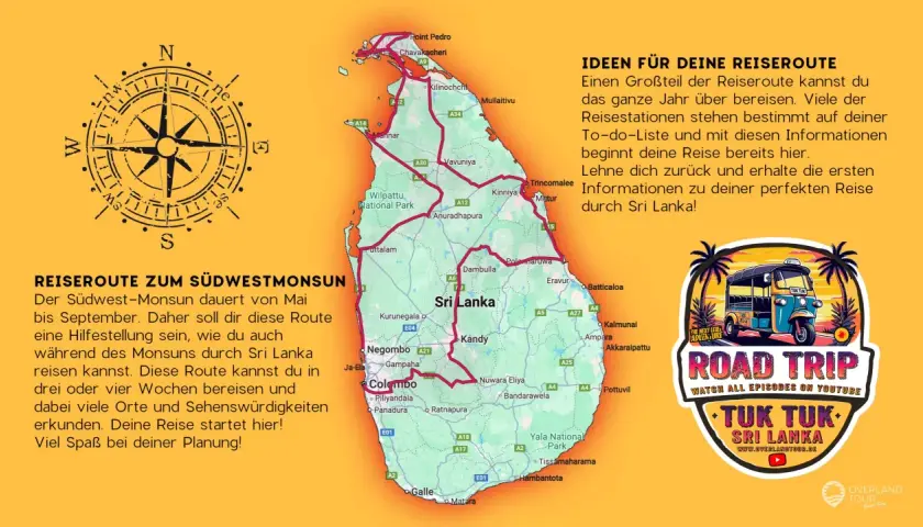 Reiseroute zum Südwestmonsun in Sri Lanka: Entdecke die Insel per Tuk-Tuk. Perfekt für deine nächste Reise!