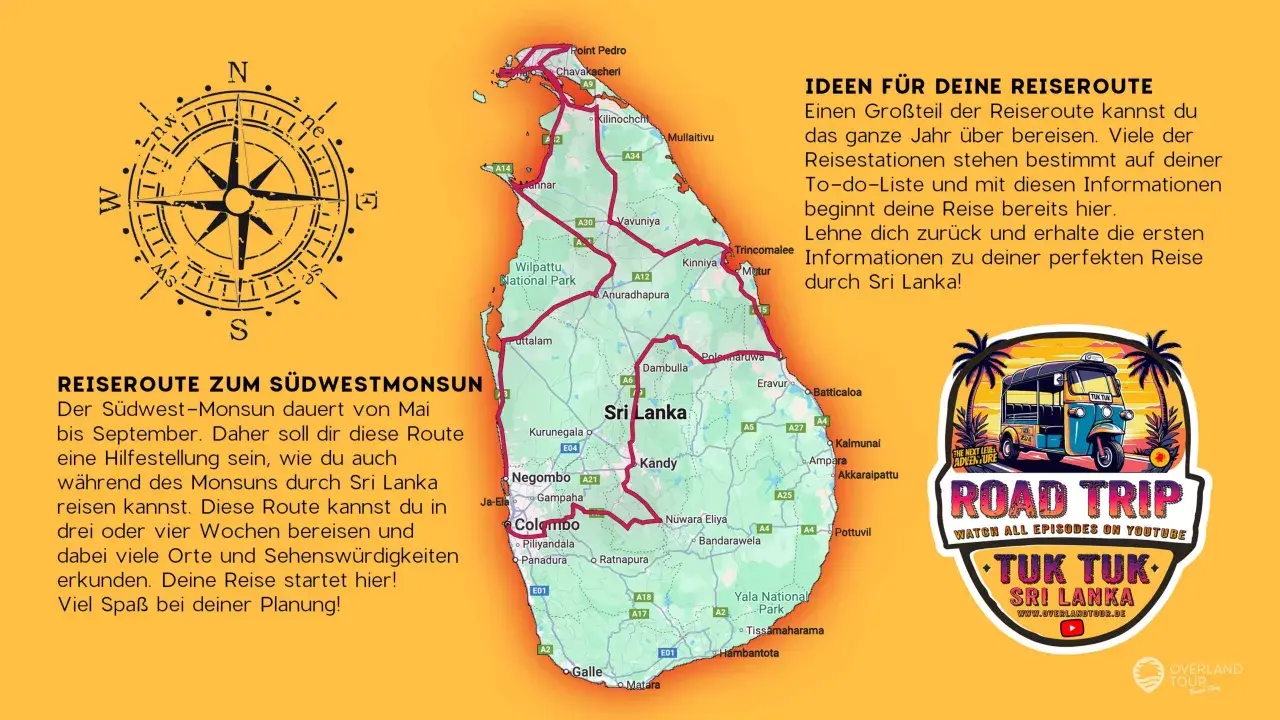 Reiseroute zum Südwestmonsun in Sri Lanka: Entdecke die Insel per Tuk-Tuk. Perfekt für deine nächste Reise!